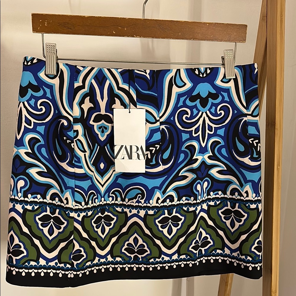 Zara Blue and Green Patterned Women's Skirt